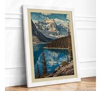 Mountain Lake Reflection Scandinavian Framed Wall Art Print A2 (59.4×42cm) White, Wall Decor for Living Room, Bedroom, Office & Home, Ready to Hang, Art Gift