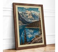 Mountain Lake Reflection Scandinavian Framed Wall Art Print A3 (42×29.7cm) Walnut, Wall Decor for Living Room, Bedroom, Office & Home, Ready to Hang, Art Gift