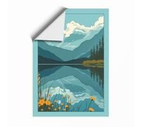 Mountain Lake Reflection Scandinavian Unframed Wall Art Print A2 (59.4×42cm), Wall Decor for Living Room, Bedroom, Office & Home, Art Gift