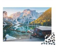 Mountain Lake Scenery 1000 Piece Jigsaw Puzzle for Adults Crystal Lake with Chalet Under Sunlit Peaks Premium Sturdy Challenging Stress Relief Family Game Gift 52x38cm/1000pcs
