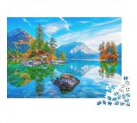 Mountain Lake Scenery Hard 1000 Piece Puzzle for Adults Colorful Tree Isle on Bright Turquoise Water Premium Sturdy Vibrant Challenging Stress Relief 70x50cm/1000pcs