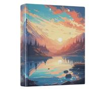 Mountain Lake Sunset Orange Blue 3 - Ring Binders with 1.57" Round Rings Fit 200 Sheets of 8.5x11 Inches Paper for Home Office Meeting Classroom School, 12.4x10.63x2.36 Inches