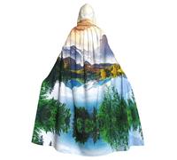 Mountain Lake View Sunny Day Nature Halloween Unisex Hooded Cloak, Christmas Masquerade Costume, Adult Vampire Witch Costume, Exquisite Accessories.