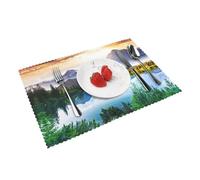 Mountain Lake View Sunny Day Nature Heat-Resistant, Anti-Slip And Thickened Oil-Proof Heat Insulation Pad, Dinner Plate Pad, Dining Table Pad, Water Cup Pad (Including 4 Pieces), Size 12 * 18 Inches.