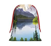 Mountain Lake View Sunny Day Nature -Print Drawstring Gifts Bags M Size - Soft Flannel Fabric Reusable For Wedding Party Favors Gifts Packaging