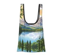 Mountain Lake View Sunny Day Nature Print Foldable Reusable Grocery Bag Lightweight Shopping Tote for Groceries Travel Beach Eco-Friendly Compact Adventure Tote
