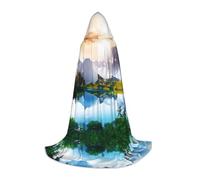 (Mountain Lake View Sunny Day Nature) Print Hooded Cape For Teenagers Costume Party, Halloween Hooded Cape Soft and Elastic,L