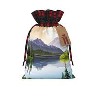 Mountain Lake View Sunny Day Nature -Print Multi-Colored Burlap Drawstring Pouches, Eco-Friendly Bags For Parties Wedding Favors Packaging M Size
