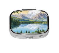 Mountain Lake View Sunny Day Nature Print Pill Box 2 Compartment Medicine Pill Case,Portable for Pocket Or Purse Pill Box Decorative Metal Medicine Organizer