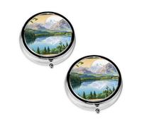 Mountain Lake View Sunny Day Nature Print Pill Box 3 Compartment Medicine Pill Case,Portable for Pocket Or Purse Pill Organizer Decorative Metal Medicine Vitamin Organizer Unique Gift