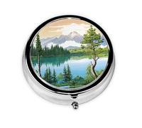 Mountain Lake View Sunny Day Nature Print Pill Box for Pocket Round Pill Box 3 Compartment Decorative Portable Travel Pill Holder Tablet Vitamin Organizer Mini Pill Case(2pcs)