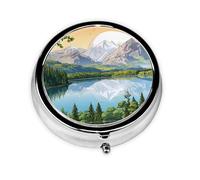 Mountain Lake View Sunny Day Nature Print Pill Box for Pocket Round Pill Box 3 Compartment Decorative Portable Travel Pill Holder Tablet Vitamin Organizer Mini Pill Case(2pcs)
