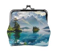 Mountain Lake View Sunny Day Nature Printed Coin Purse for Women Cute PU Leather Coin Wallet Mini Coin Purse Pouch with Kiss-Lock