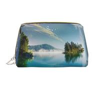 Mountain Lake View Sunny Day Nature Printed Makeup Bag for Women Portable Leather Make up Bag Travel Zipper Cosmetic Bags Organizer