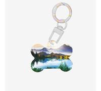 Mountain Lake View Sunny Day Nature Printing 1 Pc Dog Bone Shape Id Tags Double Sided with Key Ring Craft for Pets