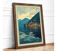 Mountain Lake Village Vintage Framed Wall Art Print A1 Walnut