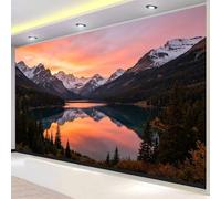 Mountain Lake Wall Mural Wallpaper Non-Woven 3D Sunset Reflection Photo Mural for Bedroom Living Room Art Print Wall Decoration 150x105 cm(WxH) 2713o