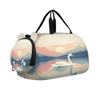 Mountain Lake White Swan Kids Travel Duffel Bag for Boys Girls Overnight Weekend Tote Bag with Shoes Compartment for Trip Beach Swim