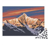 Mountain Landscape Art 1000 Piece Jigsaw Puzzle for Adults Stylized Snow Mountain Under Vibrant Gradient Sky Challenging Hard Premium Sturdy Vibrant Stress Relief Family Game 70x50cm/1000pcs