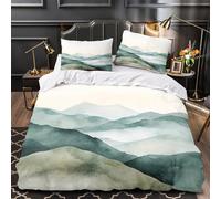 Mountain Landscape Comforter Cover 3D Print Super Soft 3-Piece Bed Set Hidden Zipper Watercolor Serene Quilt Cover Hotel Quality Breathable for Adults Women Kids Girls Boys Teens King（220x240cm）