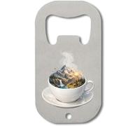 Mountain Landscape Emerging from A Cup Stainless Steel Bottle Opener Silver