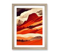 Mountain Landscape In Colour No.2 Framed Print | A3 Oak Framed Wall Art | Ready to Hang | Modern Landscape Picture | Living Room Bedroom Lounge Office
