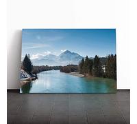 Mountain Landscape, Lake and Forest Canvas Print | Gallery Wrapped 30mm Frame Wall Art | 24x16 inches | Ready to Hang | Contemporary Landscape Picture | Living Room Bedroom Lounge Office