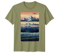 Mountain Landscape Nature Mens Graphic T Shirt Outdoor Adventure Tee for Men 2XL Classic Olive