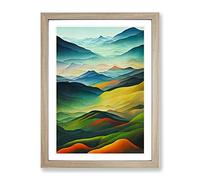 Mountain Landscape Painted No.3 Framed Print | A2 Oak Framed Wall Art | Ready to Hang | Modern Landscape Picture | Living Room Bedroom Lounge Office