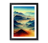 Mountain Landscape Painted No.5 Framed Print for Living Room Bedroom Home Office Décor, Wall Art Picture Ready to Hang, Black A3 Frame (34 x 46 cm)
