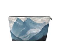 Mountain Landscape Prints PVC Leather Travel Toiletry Bag with Silver Zippers, Waterproof Cosmetic Organiser for Makeup, Toiletries & Essentials