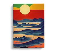 Mountain Landscape Sunrise Abstract Blue, Peach, Red Canvas Print | Gallery Wrapped 30mm Frame Wall Art | 30x20 inches | Ready to Hang | Abstract Landscape Picture | Living Room Bedroom Lounge Office