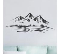 Mountain Landscape Vinyl Sticker - Black Silhouette Nature Decal for Car, Camper, Laptop, or Wall
