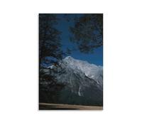 Mountain Landscape Wall Art Snowy Alpine Nature Canvas Print Forest Trees And Blue Sky Poster for Rustic Cabin Or Lodge Room Decor Gift 20x30inch(50x75cm) Unframed