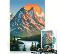 Mountain Landscape with Lake And Sunset Jigsaw Puzzles for Adults 1000 Piece Logic Boost Toy Group Joy Premium Edge Bday Surprise (38x52cm)