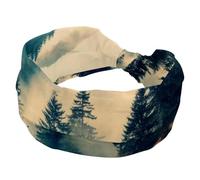 Mountain Landscape with Mysterious Fir Forest Pattern Stretchy Headbands for Women, Non-Slip Hair Bands Fashion Sports Turban for Yoga Workout Daily Use