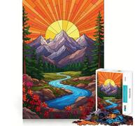 Mountain Landscape with River And Sunrise Jigsaw Puzzles 1000 Piece for Teenagers Boost Recall Stress Free Tight Edge Wall Art Decor (38x52cm)