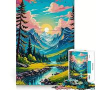 Mountain Landscape with River And Trees 1000 Pieces Jigsaw Puzzles for Teenagers Improve Recall Quiet Hobby Exact Edge Birthday Gift (50x75cm)