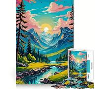 Mountain Landscape with River And Trees Jigsaw Puzzles for Adults 1000 Mind Exercise Toy Relax Time Design Assembly (38x52cm)