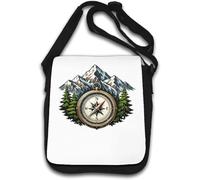 Mountain landscape with vintage compass Shoulder Bag White