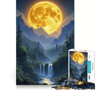 Mountain Landscape with Waterfall And Moon Jigsaw Puzzles for Adults 1000 Pieces Logic Sense Toy Relaxing Fun Smooth Edge (38x26cm)