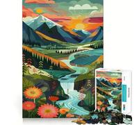 Mountain Landscape with Waterfall Hard Jigsaw Puzzle for Adults 1000 Pieces Think Toy Peaceful Fun Clean Cut Fine Art Piece (50x75cm)