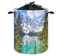Mountain Laundry Hampers With Drawstring Moraine Lake Laundry Baskets For Bathroom Pine Trees Forest Landscape Portable Clothes Storage Organizer Basket Nature W 44 L 44 Cm