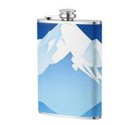 Mountain Layer Blue 8oz Leather Hip Flask - Stainless Steel Whiskey Flask for Drinks, Pocket Liquor Set for Men Wedding Groomsman
