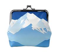 Mountain Layer Blue Leather Coin Purse for Women-Small Kiss Lock Wallet, Mini Card Holder for Keys Lipstick, Cute Change Purse for Travel