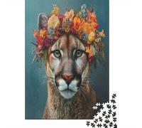 Mountain Lion Wearing A Large Flower Crown Jigsaw Puzzles Challenge Toy Educational Games Home Decoration for Adults& Teenager Age 14 Years Up 70x50cm/1000pcs