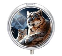 Mountain Lions Pill Box Cute Round Pill Case Portable Medicine Tablet Vitamin Holder Organizer for Purse Pocket