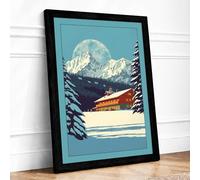 Mountain Lodge Winter Scandinavian Framed Wall Art Print A4 (29.7×21cm) Black, Wall Decor for Living Room, Bedroom, Office & Home, Ready to Hang, Art Gift