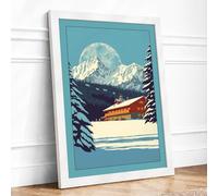 Mountain Lodge Winter Scandinavian Framed Wall Art Print A4 (29.7×21cm) White, Wall Decor for Living Room, Bedroom, Office & Home, Ready to Hang, Art Gift