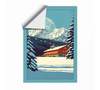 Mountain Lodge Winter Scandinavian Unframed Wall Art Print A4 (29.7×21cm), Wall Decor for Living Room, Bedroom, Office & Home, Art Gift